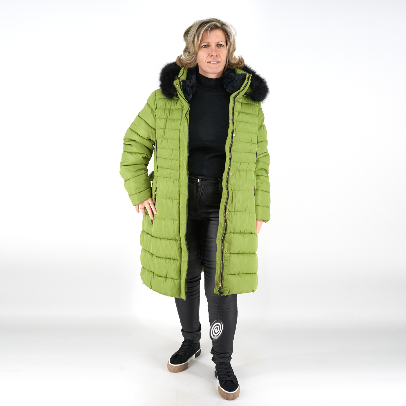 Steppelt, hosszú téli kabát - FLY-1213 - Világos zöld 2 Steppelt, hosszú téli kabát – FLY-1213 – Világos zöld
