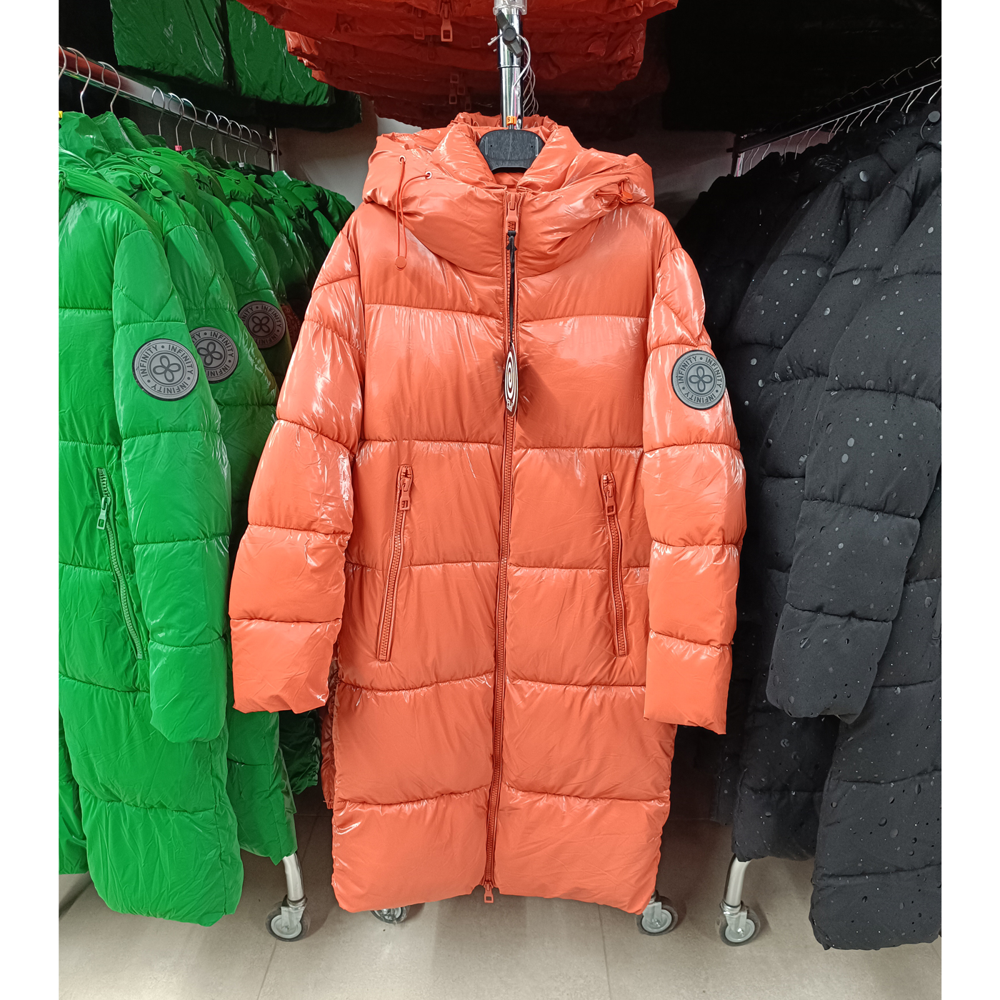 Steppelt, hosszú téli kabát - INFINITY LONG - FLY-2312 - Narancssárga 1 Steppelt, hosszú téli kabát - INFINITY LONG - FLY-2312 - Narancssárga