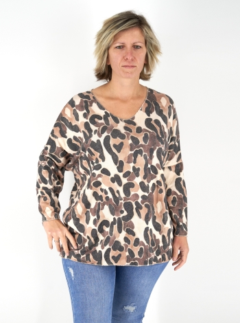 V-nyakú női felső - F20661 - Barna mintás-2