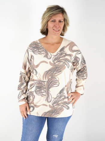 V-nyakú női felső - F20661 - Bézs mintás-2