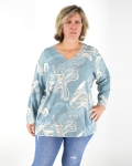 V-nyakú női felső - F20661 - Világoskék mintás