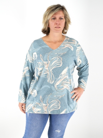 V-nyakú női felső - F20661 - Világoskék mintás