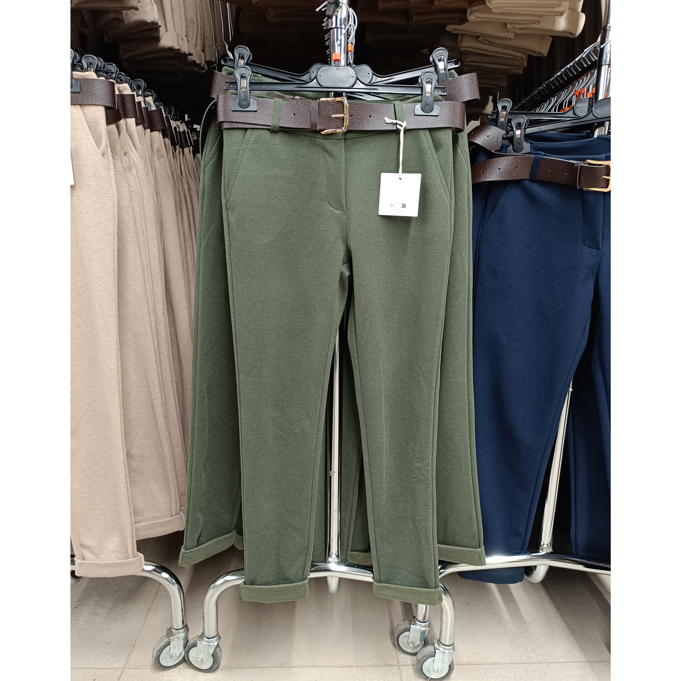 Vastag, téli női nadrág + öv - N2825-5 - Khaki 1 Vastag, téli női nadrág + öv - N2825-5 - Khaki