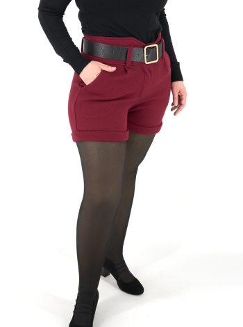 Szövet rövidnadrág + öv - N25438 - Bordó-4