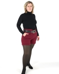 Szövet rövidnadrág + öv - N25438 - Bordó-5