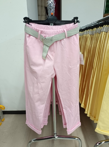Gumis derekú, tavaszi női nadrág + öv - BB9215 - Rózsaszín