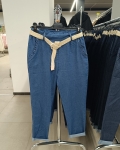 Farmer jellegű, gumis derekú női nadrág + öv - N23743 - Középkék