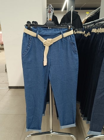 Farmer jellegű, gumis derekú női nadrág + öv - N23743 - Középkék