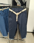 Farmer jellegű, gumis derekú női nadrág + öv - N23743 - Sötétkék