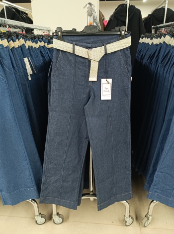 Magas derekú, egyenes szárú farmer jellegű női nadrág + öv - N24263 - Sötétkék