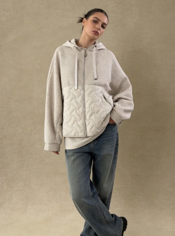 Női átmeneti kabát, steppelt + horgolt - FLY-3018 - Bézs
