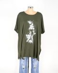 Nagyméretű virágmintás póló (Liliom) - P2607 - Khaki