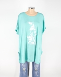 Nagyméretű virágmintás póló (Liliom) - P2607 - Menta