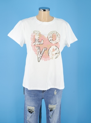 LOVE mintás pamut póló - P2613 - Rózsaszín