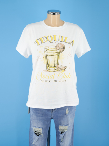 Tequila mintás pamut póló - P2615 - Sárga