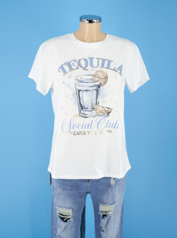 Tequila mintás pamut póló - P2615 - Világoskék