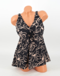 Zárt hátú, sortos szoknyás tankini - F261312 - Fekete-bézs