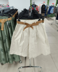 Magas derekú, bőszárú, pamut női bermuda nadrág - N9686 - Bézs