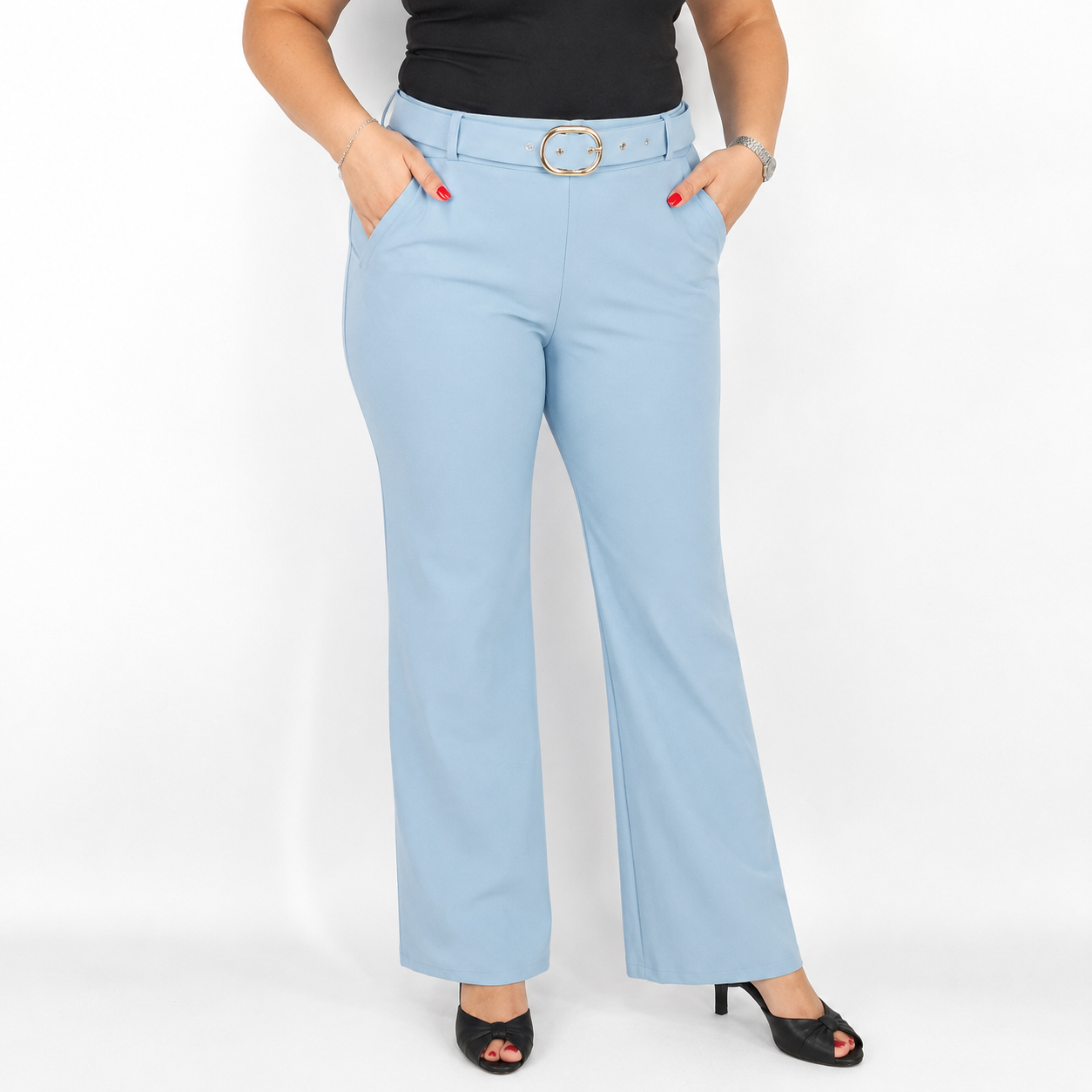 Magas derekú, elegáns női nadrág + öv ( Tavaszi-Nyári ) - N3121 - Babakék 1 Magas derekú, elegáns női nadrág + öv - N3121 - Babakék