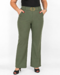 Magas derekú, elegáns női nadrág + öv - N3121 - Khaki zöld