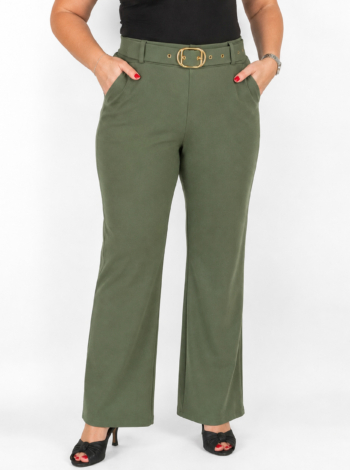Magas derekú, elegáns női nadrág + öv - N3121 - Khaki zöld