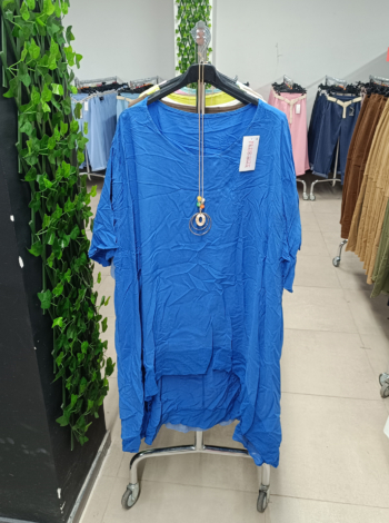 Nagyméretű tunika + nyaklánc - R22244 - Királykék