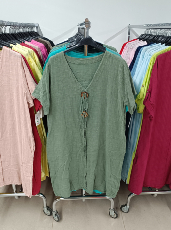 V nyakú pamutvászon tunika - T9418 - Keki