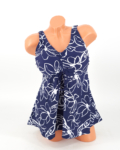 Zárt hátú, sortos szoknyás tankini - F26312 - Sötétkék-fehér