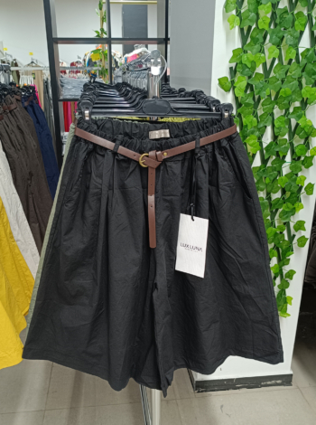 LUX LUNA - Magas derekú bőszárú pamutvászon női bermuda nadrág - N50492 - Fekete
