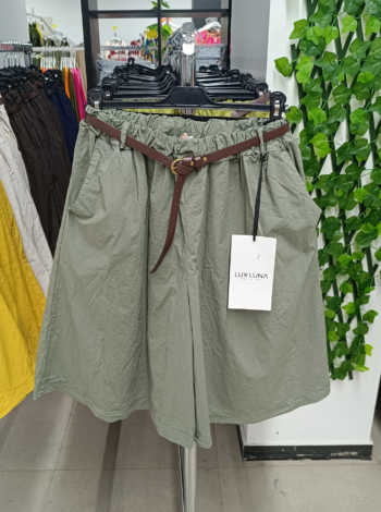 LUX LUNA - Magas derekú bőszárú pamutvászon női bermuda nadrág - N50492 - Khaki