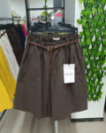 LUX LUNA - Magas derekú bőszárú pamutvászon női bermuda nadrág - N50492 - Sötétbarna