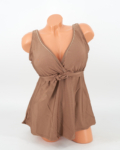 Zárt hátú, sortos szoknyás tankini - F26310 - Homok barna