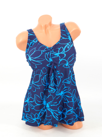 Zárt hátú, sortos szoknyás tankini - F26312 - Sötétkék-kék
