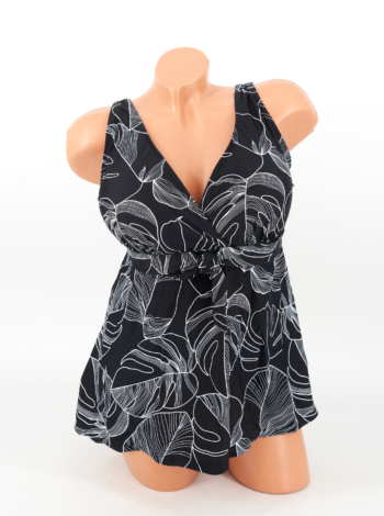 Sortos szoknyás tankini - F26311 - Fekete-Fehér