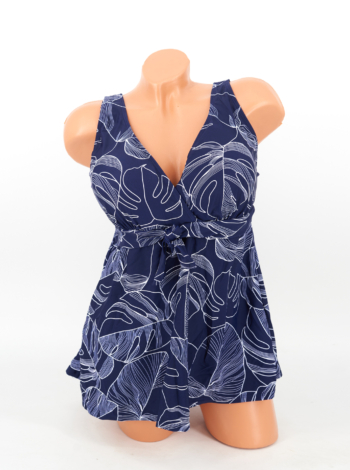 Sortos szoknyás tankini - F26311 - Sötétkék-Fehér