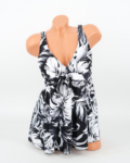 Sortos szoknyás tankini, zárthátú (2 részes szett) - F26119 - Fekete-Fehér