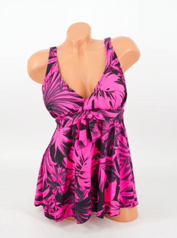 Sortos szoknyás tankini, zárthátú (2 részes szett) - F26119 - Fekete-Pink