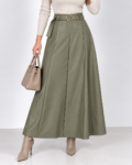 Elegáns, magas derekú műbőr maxi szoknya - N5239 - Khaki
