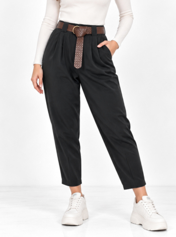 Gumis derekú, női sztreccs répanadrág + öv - N2607 - Fekete