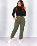Gumis derekú, női sztreccs répanadrág + öv - N2607 - Khaki