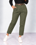 Gumis derekú, női sztreccs répanadrág + öv - N2607 - Khaki