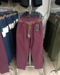 Gumis derekú, női sztreccs répanadrág + öv - N2607 - Padlizsán