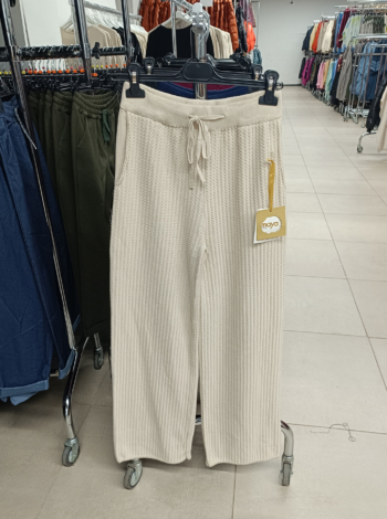 Egyenes szárú kötött nadrág, bordázott - N25075 - Bézs