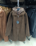 Női Teddy kabát, steppelt szélfogóval ( Hosszított ) - FLY-2955 - Csokibarna